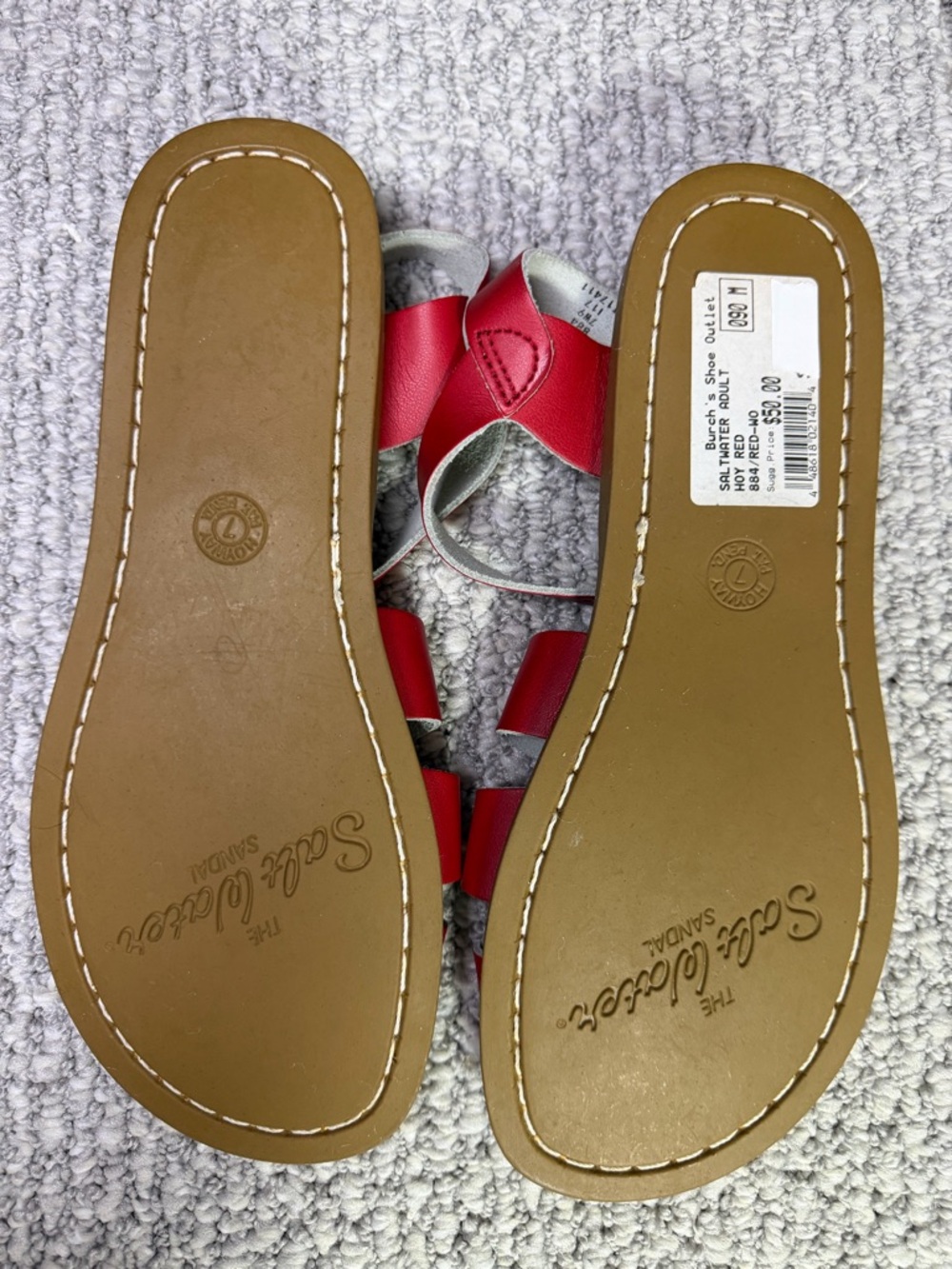 Red Saltwater Sandals by HOY Women Size 7 Leather-Ankle-Strap-Vintage Boho Style - Picture 4 of 7